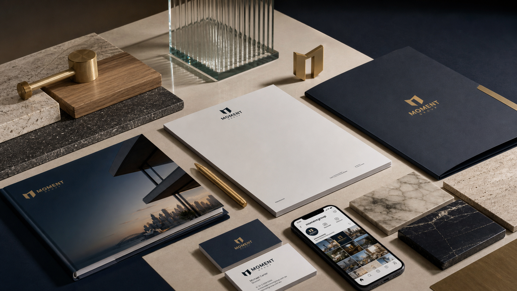 Moment Group identity, stationery and material system